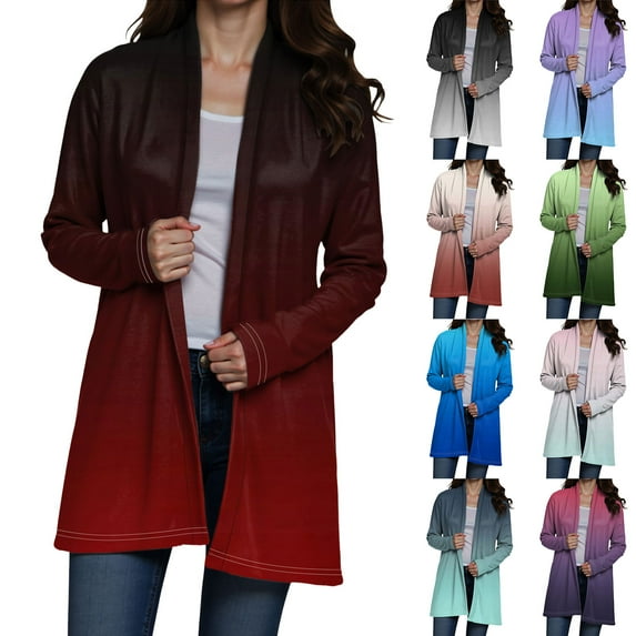 BOBOGOJP Women 2025 Fall Outfits Open Front Long Sleeve Knit Cardigan Sweaters Color Block Outwear Coats Brick Red for Size S