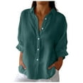 BOBOGOJP Women Button Down Shirts Cotton Linen Blouse Tops 3/4 Sleeve