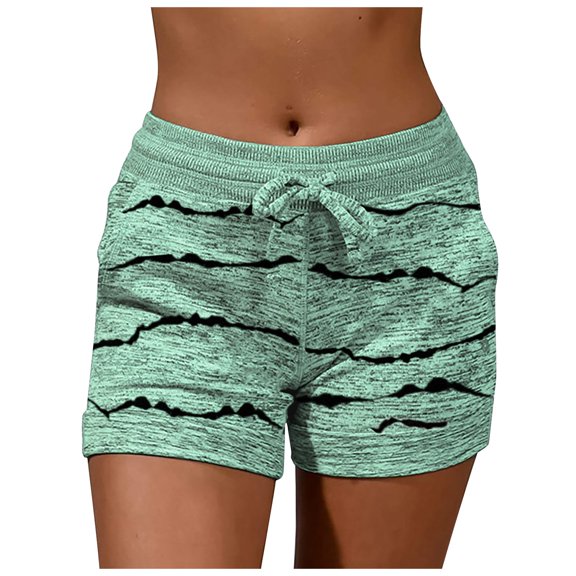 BOBOGOJP Women Shorts Clearance Fashion Women Drawstring Casual Pocket Loose Printed Sports Shorts Pants (Green,L)