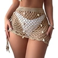 thumbnail image 1 of BOBOGOJP Women Crochet Coverup Skirt Drawstring Knit Mini Skirt Coverup for Swimwear Khaki for Size M, 1 of 7