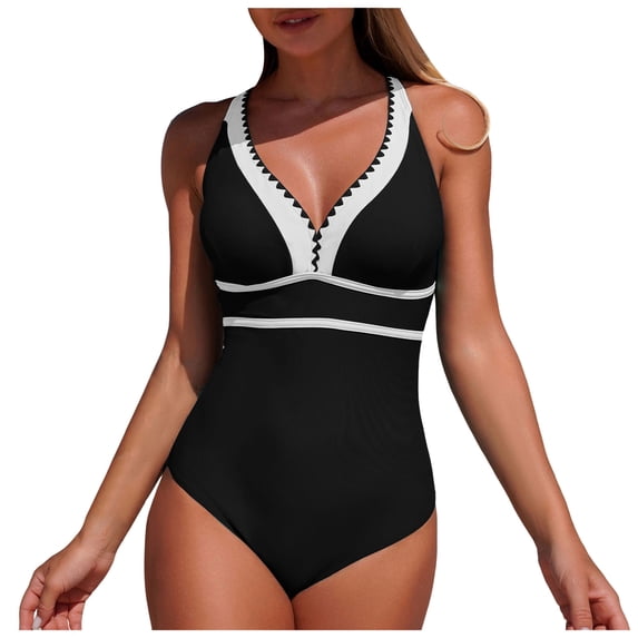 BOBOGOJP Women One Piece Swimsuit 2026 Tummy Control Sexy Cutout Neon Color Block Bathing Suit Adjustable Swimwear Black for Size M