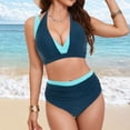 thumbnail image 1 of BOBOGOJP Women Plus Size High Waisted Bikini - Ribbed Two Piece Swimsuit Tummy Control Bathing Suit V-Wired 2026 Swimwear Green for Size S, 1 of 8