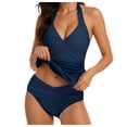 thumbnail image 1 of BOBOGOJP Women Sexy Halter Tankini Bathing Suits Slimming Tummy Control High Waisted Swimsuits 2 Piece Dark Blue for Size S, 1 of 5
