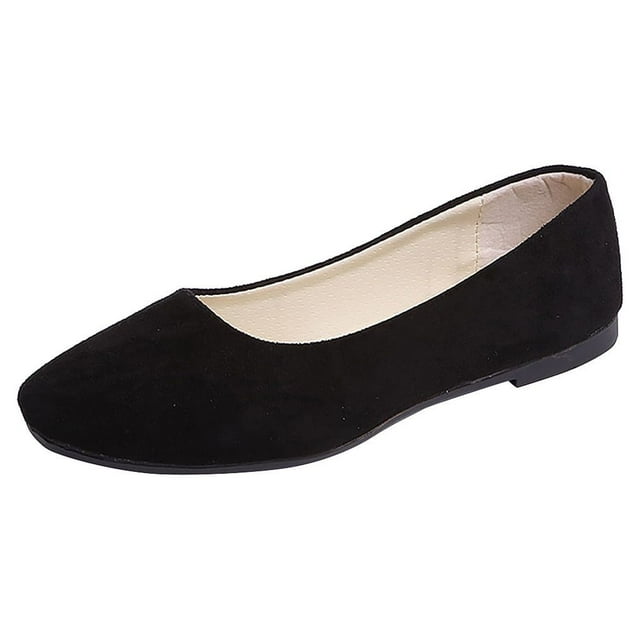BOBOGOJP Women Square Toe Ballets Flats, Slip On Classical Walking Shoes for Wedding/Dating (Black,5.5)
