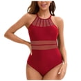 thumbnail image 1 of BOBOGOJP Women Tummy Control One Piece Swimsuit Modest Bathing Suit Full Coverage High Neck Swimwear Red for Size L, 1 of 5
