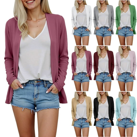 BOBOGOJP Women's Cardigans with Pockets Casual Lightweight Open Front Cardigan Sweaters for Women Green for Size L