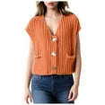 thumbnail image 1 of BOBOGOJP Women's Chunky Knit Vest Button Down Casual Sleeveless Cropped Crochet Sweater Cardigan with Pockets (Orange,S), 1 of 4