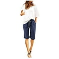 thumbnail image 1 of BOBOGOJP Women's Knee Length Bermuda Shorts Elastic Waist Drawstring Casual 10" Long Shorts Loose Fit Summer Beach Shorts (Dark Blue,6XL), 1 of 5