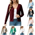 thumbnail image 1 of BOBOGOJP Women's Long Sleeve V-Neck Button Down Cardigan Knit Shrugs Sweater Green for Size L, 1 of 6