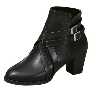 BOBOGOJP Women's Low Cut Chunky Heeled Ankle Bootie (Black,9)