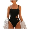 thumbnail image 1 of BOBOGOJP Women's One Piece Swimsuit Ribbed Open Back Bathing Suit Tummy Control Scoop Neck Adjustable Straps High Cut Swimwear Black for Size S, 1 of 9