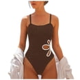 thumbnail image 1 of BOBOGOJP Women's One Piece Swimsuit Ribbed Open Back Bathing Suit Tummy Control Scoop Neck Adjustable Straps High Cut Swimwear Brown for Size S, 1 of 9