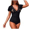 thumbnail image 1 of BOBOGOJP Women's One Piece Swimsuits Tummy Control Bathing Suit 2026 Petal Cutout Swim Suit Ruffle V Neck Swimwear Black for Size S, 1 of 9