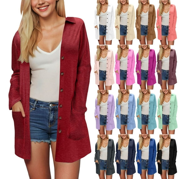 BOBOGOJP Women's Open Front Casual Long Sleeve Knit Classic Sweaters Cardigan with Pockets Pink for Size XL