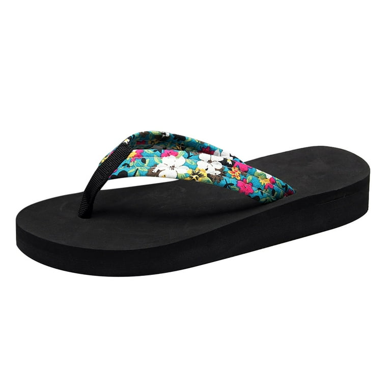 BOBOGOJP Women's Summer Floral Flip-Flops Wedge Heel Platform Flip