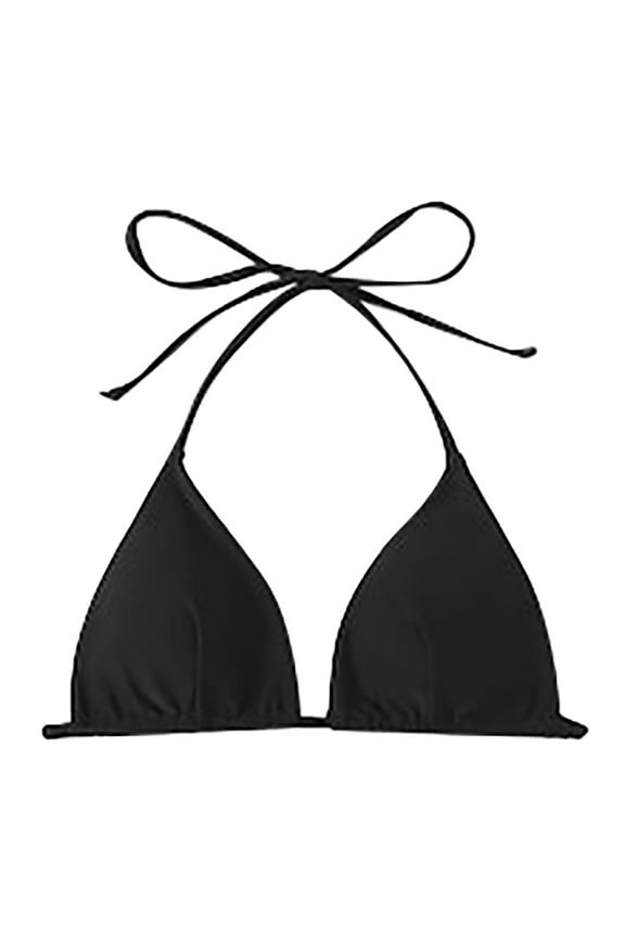 Women's Triangle Bikini Top Push up Padded Halter String Bathing Suits Top (Black,M)