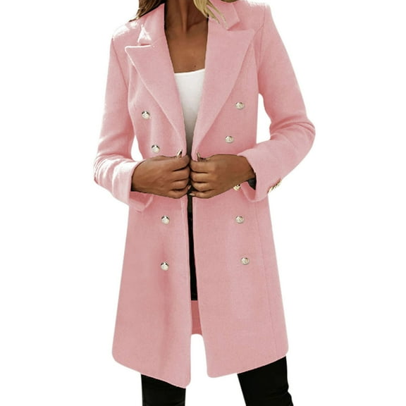 BOBOGOJP Women's Warm Double Wool Pea Coat Trench Coat Jacket with Hood (Pink,M)