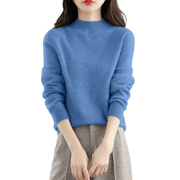 BOBOGOJP Women's Wool V Neck Sweater 2024 First-Line Ready to Wear Casual Long Sleeve Seamless Knit Sweater (Blue,M)