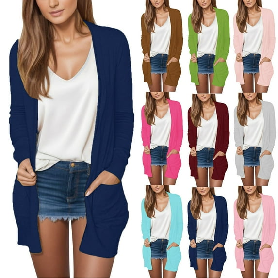 BOBOGOJP Womens Casual Lightweight with Pocketes Long Sleeve Open Front Cardigan Wine for Size XL
