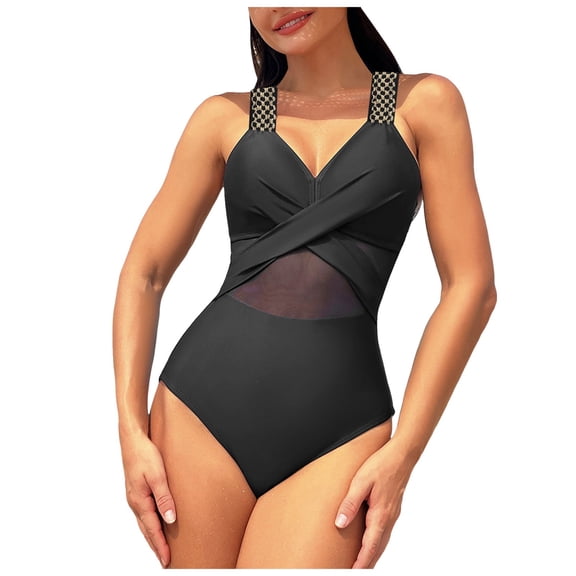 BOBOGOJP Womens One Piece Swimsuit Retro Square Neck Tummy Control Bathing Suits Ruched Modest Full Coverage Swimwear Black for Size S