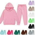 thumbnail image 1 of BOBOGOJP Young Boys Clothes Long Sleeve Hooded Pullover Solid Color Sweatshirt With Pockets + Pants 2pcs Fall Winter Outfit Set Blue for Size 10-11 Years, 1 of 3