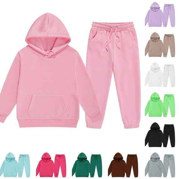 BOBOGOJP Young Boys Clothes Long Sleeve Hooded Pullover Solid Color Sweatshirt With Pockets + Pants 2pcs Fall Winter Outfit Set Green for Size 10-11 Years