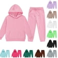 thumbnail image 1 of BOBOGOJP Young Boys Clothes Long Sleeve Hooded Pullover Solid Color Sweatshirt With Pockets + Pants 2pcs Fall Winter Outfit Set Khaki for Size 10-11 Years, 1 of 7