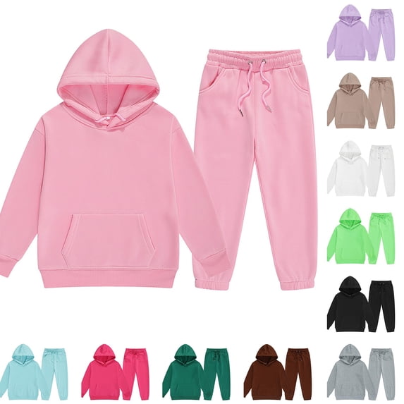 BOBOGOJP Young Boys Clothes Long Sleeve Hooded Pullover Solid Color Sweatshirt With Pockets + Pants 2pcs Fall Winter Outfit Set Red for Size 4-5 Years
