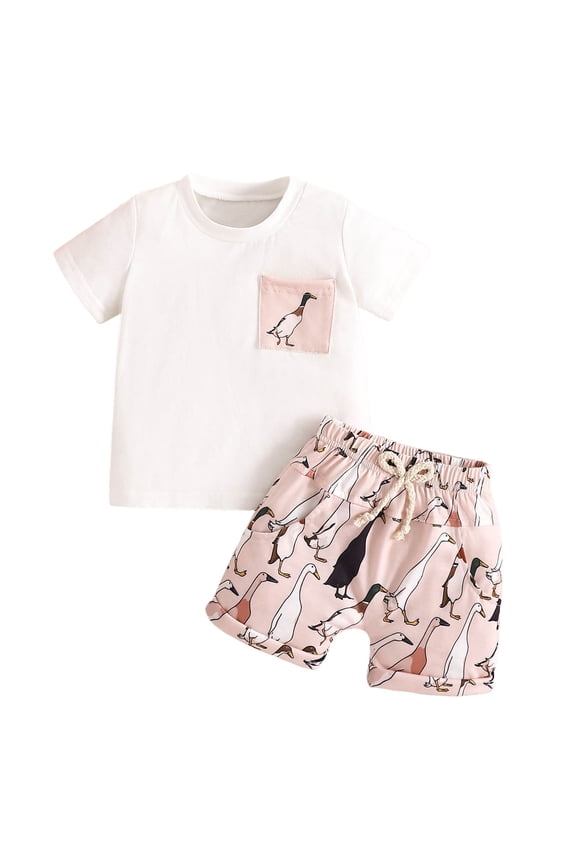 Kids Baby Boys Duck Hunter Clothes Mallard Duck Short Sleeve T-shirt Casual Shorts 2Pcs Toddler Hunting Baby Outfit(Green,18-24 Months)