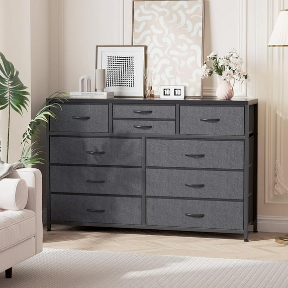BOBOKY 10 Drawers Fabric Dressers for Bedroom,Modern Chest of Drawers,Lightweight Entertainment Center with Fabric Bins for Living Room,Hallway,45" Wide TV Stand Dressers,Wood Top,Steel Frame,Black_1