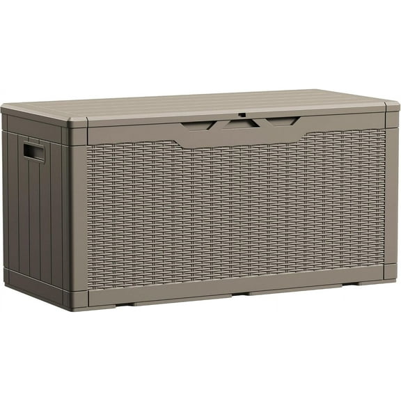 BOBOKY 100 Gallon Waterproof Large Resin Deck Box Indoor Outdoor Lockable Storage Container for Patio Furniture Cushions Garden Tools (100 Gallon)Light Brown
