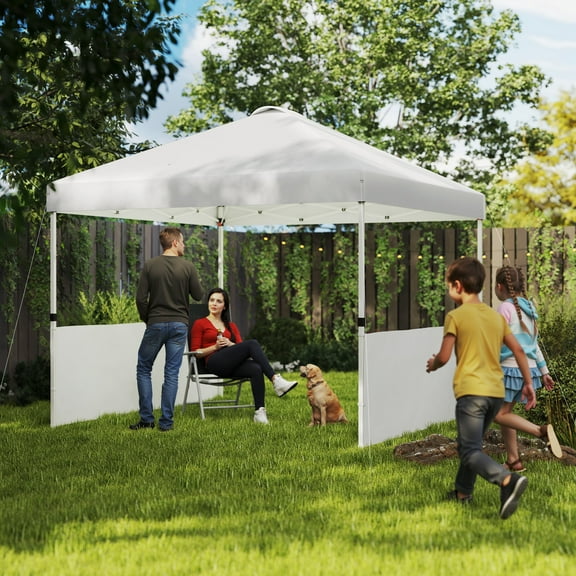 BOBOKY 10x10 FT Pop Up Canopy Tent with 2 Half Sidewalls Instant Shelter for Backyard Party Market Outdoor Event.White