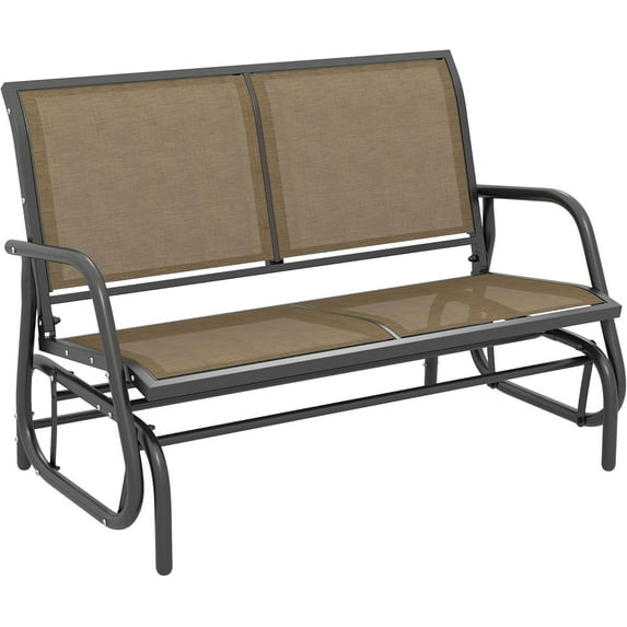 BOBOKY 2-Person Outdoor Glider Bench, Patio Double Swing Rocking Chair Loveseat w/Powder Coated Steel Frame for Backyard Garden Porch,Light Mixed Brown