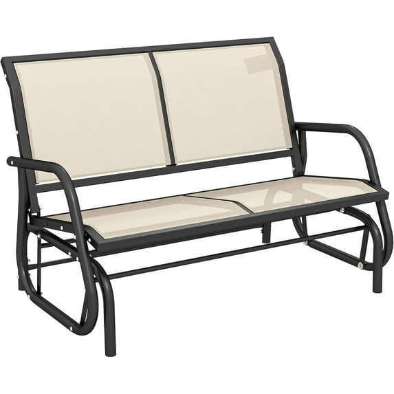 BOBOKY 2-Person Outdoor Glider Bench, Patio Double Swing Rocking Chair Loveseat w/Powder Coated Steel Frame for Backyard Garden Porch,Beige