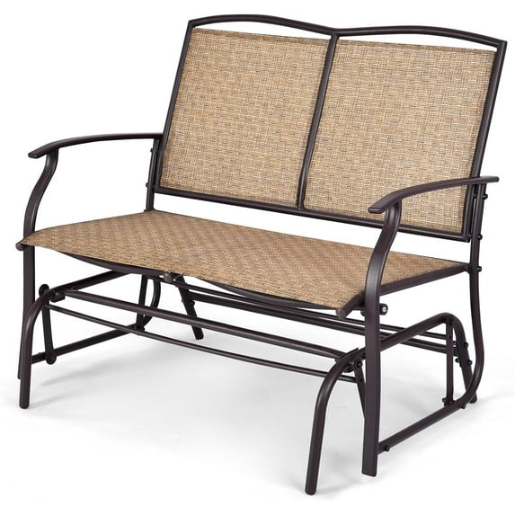 BOBOKY 2-Person Patio Glider Bench, Outdoor Rocker Glider Loveseat Chair W/Heavy-Duty Steel Frame, Breathable Seat Fabric, Rocking Lounge Chair for Poolside, Garden, Backyard,Brown