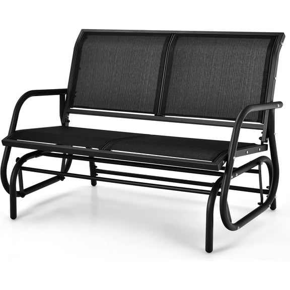 BOBOKY 2 Person Patio Glider, Outdoor Swing Bench, Rocker Glider Loveseat Chair with Heavy-Duty Steel Frame, Breathable Seat Fabric, Rocking Lounge Chair for Poolside, Garden, Backyard, Porch,Black