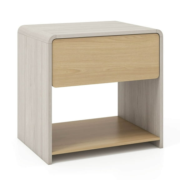 BOBOKY 2-Tier Sofa Side Table Modern Bedside Table Nightstand with Drawer and Open Shelf for Living Room Bedroom.