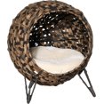 thumbnail image 1 of BOBOKY 20.5" Weaved Cat Bed, Elevated Hand-Woven Braided Banana Leaf Kitten House Condo with Cushion, Polyester, 20.5"D x 20.5"W x 22.75"H,Brown, 1 of 10