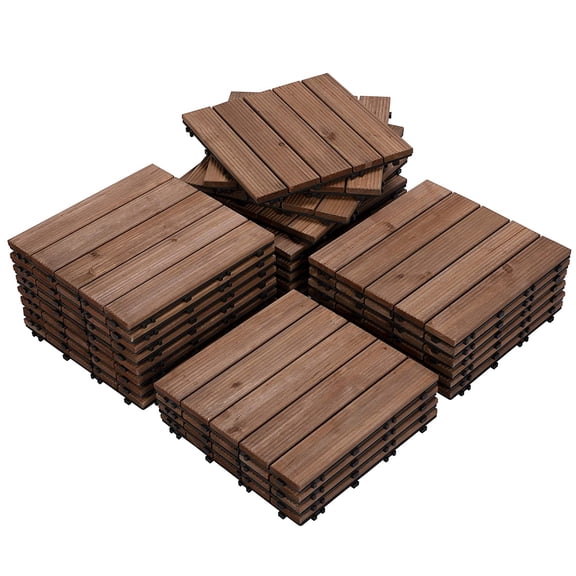 BOBOKY 27PCS Interlocking Patio Deck Tiles Outdoor Flooring for Garden Poolside Fir Wood Indoor Natural Wood, 12.13 x 12.13 x 0.87 inches,Brown