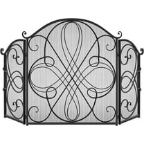 BOBOKY 3 - Panel 55 x 33 x 0.5 in Solid Wrought Iron See-Through Metal Fireplace Screen, Spark Guard Safety Protector w/Decorative Scroll,Black