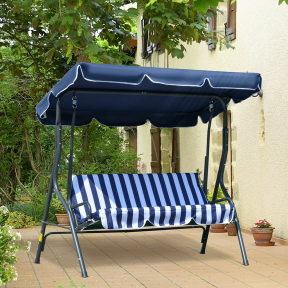 BOBOKY 3-Person Patio Swing Chair with Canopy and Cushion Outdoor Garden Porch Hanging Seat for Comfortable Relaxing.Blue