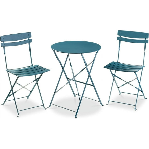 BOBOKY 3 - Piece Bistro Set, Space Saving Folding Design, Solid Steel, Outdoor Patio Furniture Set With 2 Chairs, Bistro Table, 23.5 x 23.5 x 27.75 inches,Peacock Blue