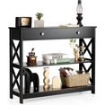 thumbnail image 1 of BOBOKY 3-Tier Console Table with Drawers, Narrow Entryway Table w/Storage Shelves, X-Design Sofa Side Tables for Hallway, Modern Entry Tables for Foyer Living Room Bedroom (Black), 1 of 8
