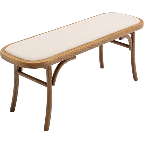 BOBOKY 45 Inch Upholstered Bench, Wicker Rattan Entryway Bench with Solid Wood Legs, Rustic Storage Bench for Living Room Bedroom Hallway, Indoor Console Bench,Fabric-beige