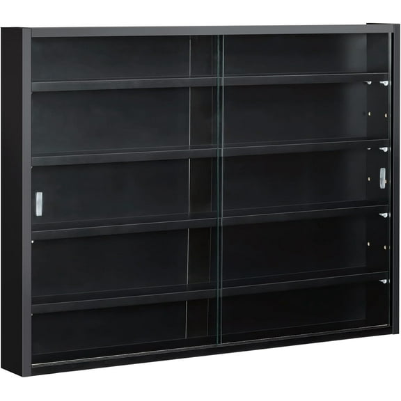 BOBOKY  5 - Tier Display Cabinet, Glass Door Cabinet with Adjustable Shelves, Wall-Mounted Display Case for Playroom, Bedroom,Black