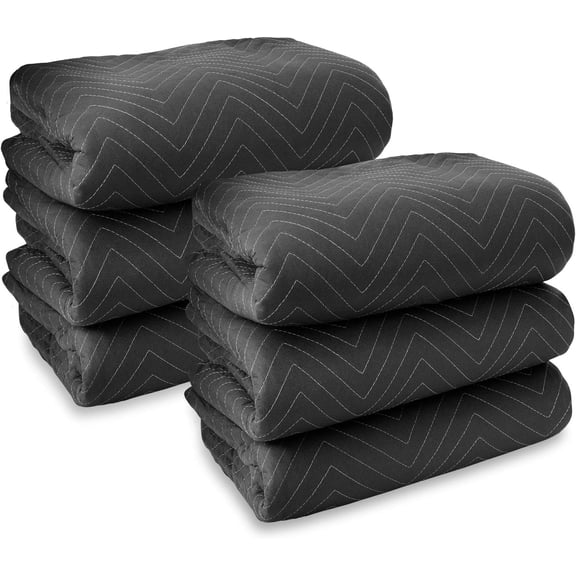 BOBOKY 6 Moving & Packing Blankets - Heavy Duty Pro - 80" x 72" (90 lb/dz weight) - Professional Quilted Shipping Furniture Pads, Black