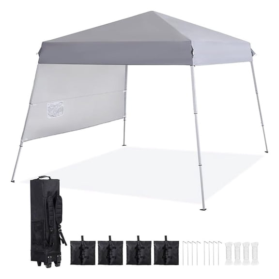 BOBOKY 8 x 8 FT Pop Up Canopy Tent - Instant Outdoor Canopy with Wheeled Carry Bag, 4 Ropes, Straight Legs, Stakes, Outdoor Tent Sun Protection Beach ShelterSilver Grey