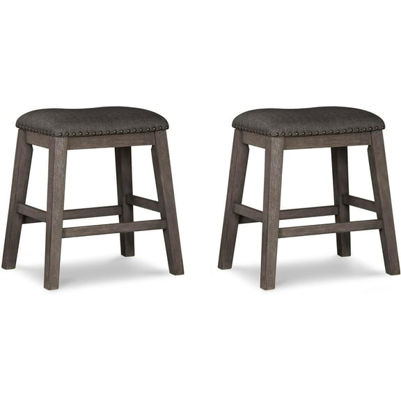 BOBOKY  Backless Counter Stool – 26 Inches – Saddle Stool with Footrest – Solid Wood Frame & Faux Leather Upholstery – Perfect for Kitchen Islands & Counters,Grey