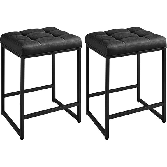 BOBOKY Bar Stools Set of 2, 24 Inch Counter Height Bar Stools Set, Backless Kitchen Island Stools, Faux Leather Stools for Kitchen Island, 15.5"D x 18.5"W x 24"H,Black