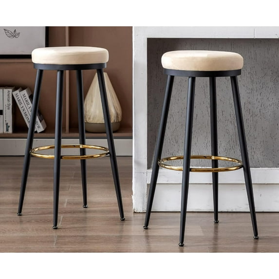 BOBOKY Bar Stools Set of 2, 30 Inch Modern Metal Counter Stools with Gold Footrest, Velvet Seat for Kitchen Island & Bar, Adjustable Height Industrial Barstools.Cream